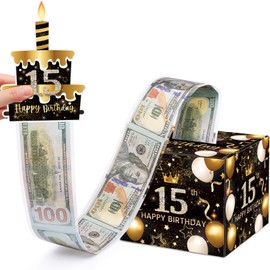Meiidoshine 15th Birthday Money Box for Cash Gift, Surprise Pull Out Money Gift Box with 50Pcs Transparent Bags - Fun Ways to Give Cash as A 15th Birthday Gift for Girls Boys