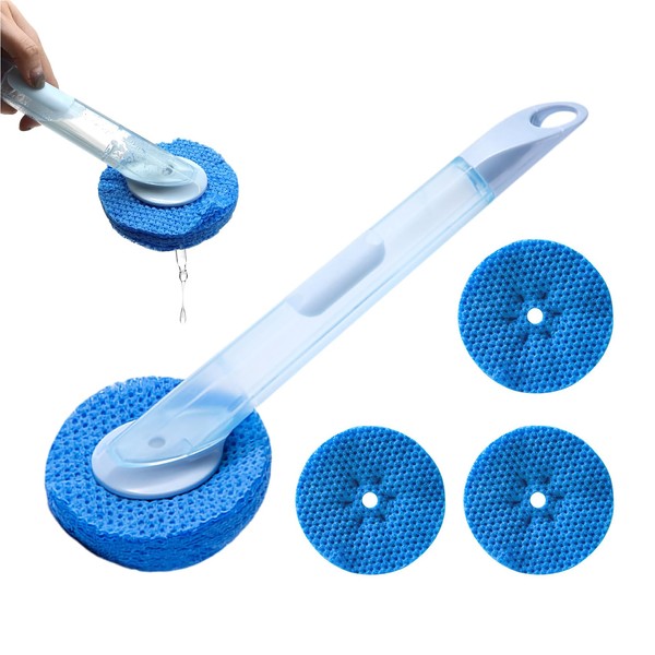 5pc Dish Sponge With Soap Dispenser Handle, Dish Wand Sponge,