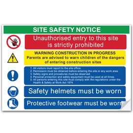 SAFESIGN Large - Site Safety Notice 600 X 400mm Sign Vinyl Sticker - for Building, Houses, Commercial Business - Health and Safety Board, Caution Notice Conforms to EN ISO 7010:2012