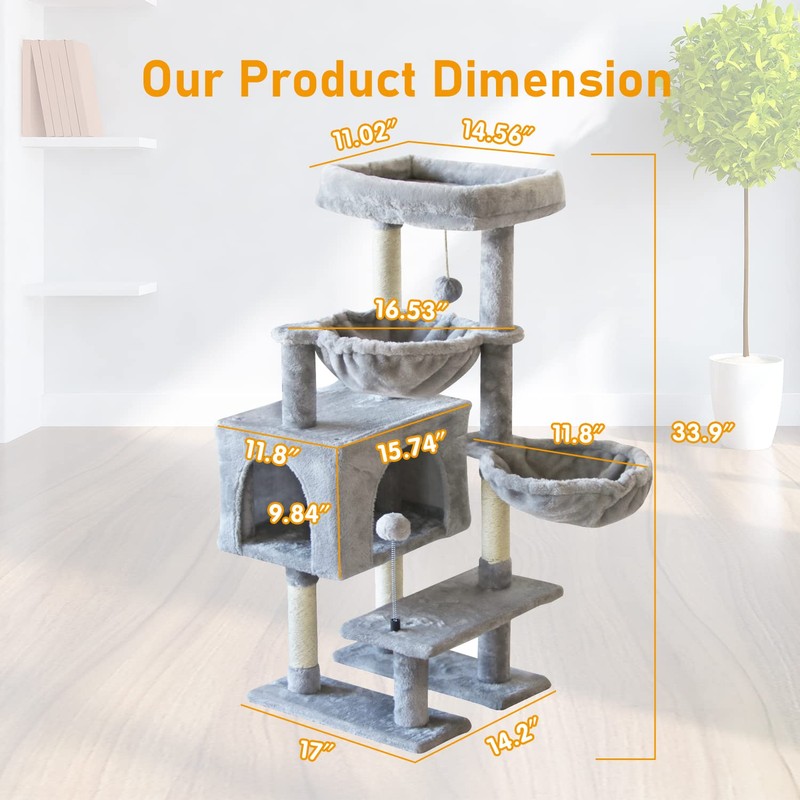 KIYUMI Cat Tree Cat Tower Condo with Sisal Scratching Post