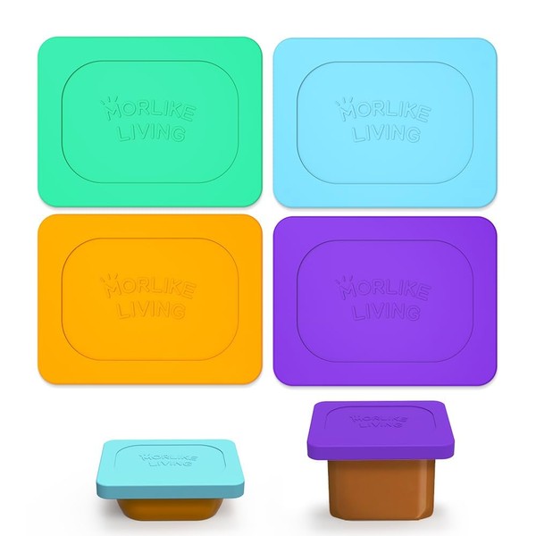 Silicone Baby Food Lids Compatible with Gerber Food Containers, Reusable and Dishwasher Safe, BPA Free by Morlike Living - Container not Included (4 Pack, 4 Color)