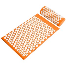 Fitvids Acupressure Mat and Pillow Set for Back/Neck Pain, Acupuncture Products to Relieve Muscle Fatigue, Improve Insomnia for Sedentary People, Acupuncture Eases Stress, Massage Mat, Orange