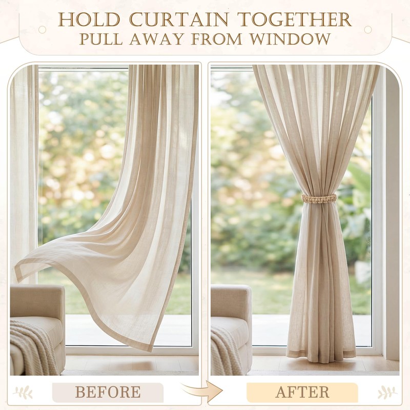 HOMEBROS Boho Curtain Tiebacks, Braided Curtain Holdbacks, Brown, 4 Pcs