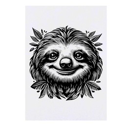 'Smiling Sloth with Leaves' Temporary Tattoo - Water Resistant, Skin-Safe, Non-Toxic Transfer (TO00070417)