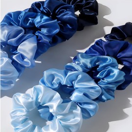 10pcs/Set Silk Colorful Hair Scrunchies, Soft Elastic Satin Ties - Comfy And Stylish Hair Accesories, Scrunchie Women, Girls Gentle Texture Minimizes Breakage & Friction Frizz Free (Blue Variety)