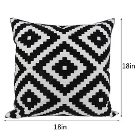 Poluka 2Pack Throw Pillow Covers 18x18 inches Simple Black White Geometric Pattern Pillowcase Decorative Embroideried Cushion Covers for Holiday Home Bedroom Car Sofa Couch Decor