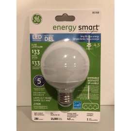 GE Lighting 85769 Energy Smart LED Bulb 4.5-Watt 25-Watt Replacement 280-Lumen