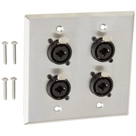 Seismic Audio SA-PLATE37 Stainless Steel Wall Plate 2 Gang with 4 XLR and 1/4-Inch Combo Connectors