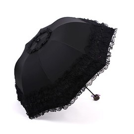 Fake Face® Women's 100% Polyester Lace Folding Umbrella Sun Umbrella UV Protection Umbrella for Outdoor Camping Manual Fashion Gift, BLACK (Black) - UMB-REL-000064-GRE-DE