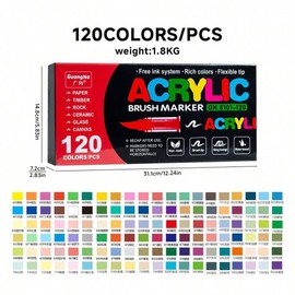 Acrylic Paint Pens, Soft Brush Tip Acrylic Paint Markers, 120 Color Acrylic Markers for Canvas, Rock Painting, Wood, Stone, Glass, Ceramic, Fabric Painting, DIY Crafts