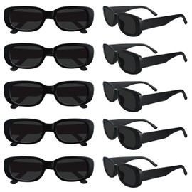 LotsBuyLots 10 Pack Retro Rectangle Sunglasses Women Vintage Square Glasses 90s Trendy Sunglasses UV400 Protection (Black)