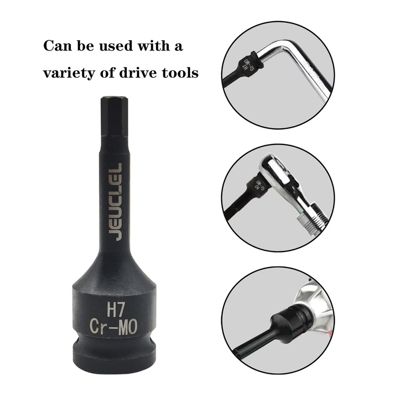 JEUCLEL 7mm Hex Impact Bit Socket, H7 1/2-Inch Impact Drive