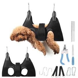 SUPERPAWS Dog Grooming Hammock for Small Dogs Cat with Pet Nail Clipper Trimmer Set,Pet Grooming Sling with Strong Waist Belt for Extra Security