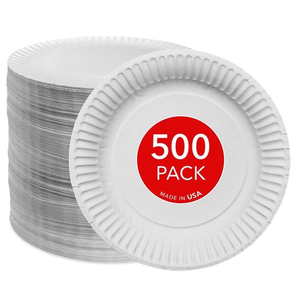 Stock Your Home 9-Inch Paper Plates Uncoated, Everyday Disposable Plates 9" Paper Plate Bulk, White, 500 Count