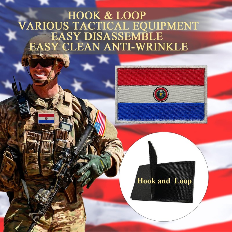 2PCS Americas Paraguay Flag Patch Embroidered Morale Patch Military Tactical