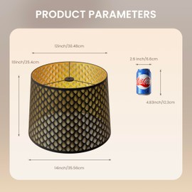 Large Lamp Shade Metal Etching Process Drum Large Lampshade 12" Top X 14" Bottom X 10" High Inch for Table Lamp and Floor Light Arrow Design Spider Fitter