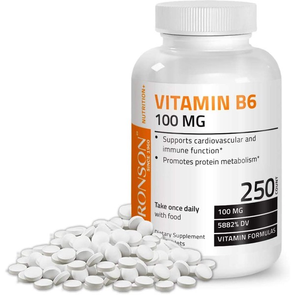 Vitamin B6 100 mg Premium Vitamin B6 Supplement – Promotes Protein Metabolism, Cardiovascular System and Immune Function - 250 Tablets