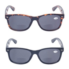 Pink Ribbon Shades, Inc. 2 Pair Unisex Classic Bifocal Outdoor Reading Sunglasses Stylish Comfort Magnification - Hard Case Included (Black/Tortoise, 2.25)