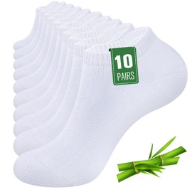 SockWaddles 10 Pairs Bamboo Trainer Socks for Mens Womens and Ladies, Low Cut Ankle Seamless Socks, Moisture-Wicking Short Athletic Socks for Sports, Running, Gym, Casual, White, 6-8