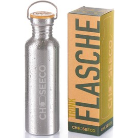 ChooseEco Drinking Bottle Stainless Steel Sustainable Water Bottle with Bamboo Lid, Leak-Proof, Reusable, Durable Drinks Bottle