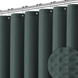 Long Stormy Weather Fabric Shower Curtain - Waffle Textured Tall Heavy Duty Cloth Shower Curtains for Bathroom, 256GSM Large Hotel Spa Luxury Bath Curtain Set with 12 Hooks(72Wx78H, Stormy Weather)