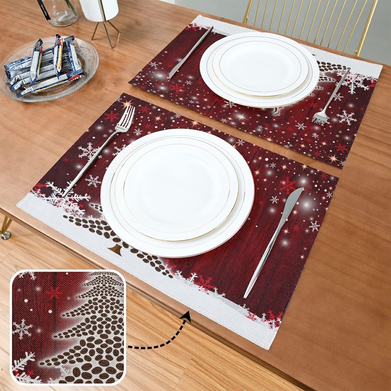 Christmas Place Mats Set of 6 Christmas Tree with Coffee
