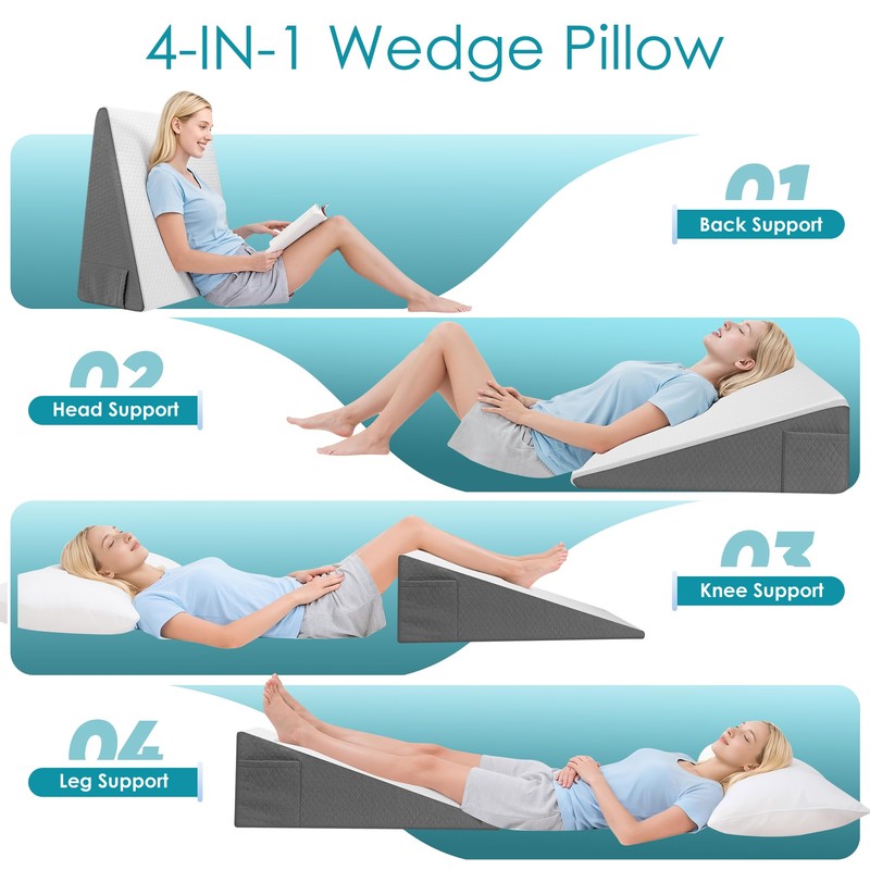 DiffPacky 12 inch Bed Wedge Pillow for Sleeping, Reading &