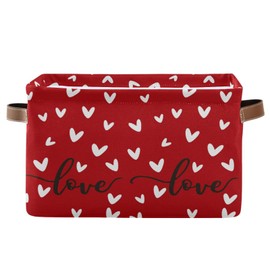 Red White Black Love Heart Storage Basket Fabric Kitchen Baskets Happy Valentine's Mother's Day Open Home Storage Bins Boxes Foldable Organizer Bag Cloth Toy Book Shelf Closet Baskets 16×12×8 Inches