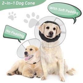 Supet Dog Cone Collar to Stop Licking with Soft Pad, Clear Elizabeth Recovery Collar after Surgery, Neutering, Injury, Pet Head Cone Alternative for Large, Medium, Small Dogs (Black,L)