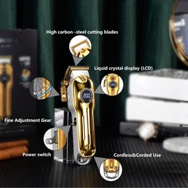 Metal Professional Mens Hair Clippers Electric Cordless Haircut Trimmer Shaver