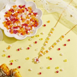 PH PandaHall 500pcs Crystal Glass Beads, 6mm Orange Faceted Beads Fall Yellow Loose Beads Spacers for Autumn Thanksgiving Day Home Decor DIY Earring Necklace Bracelet Bag Flower Making