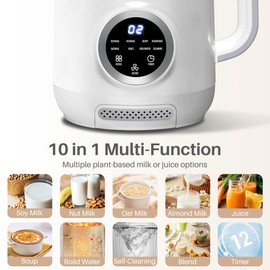 10 in 1 Nut Milk Maker Blender, 40OZ Automatic Homemade Soy Milk Maker Machine for Oat Milk, Nutmilk, Juice, Grains, Almonds Milk Maker with Delay Start/Keep Warm/Boil Water, White
