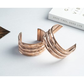 Crocon Tibetan Adjustable Bangle Copper Bracelets for Women and Men Set of 2 Indian Pattern Yoga Copper Jewelry Spiritual Meditation Ideal Gift for her & him