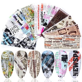 Newspaper Nail Foil Transfer Stickers Decals, 10 Sheets Magazine Patterns Nail Foils Designs Nail Art Decal Acrylic Supplies for Women Girls Manicure Charms Decorations, DIY Resin Polish Nail Art Tips
