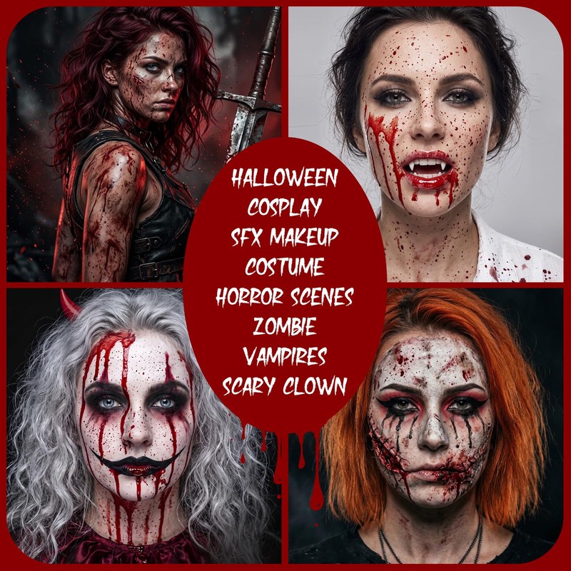 Halloween Fake Blood Spray with Replaceable Tip, Washable Realistic SFX