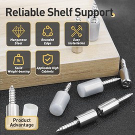 30 Pcs Self Tapping Screws Cabinet Laminate Support, Shelf Pins with Non-Slip Sleeve, Cabinet Shelf Pegs for Kitchen Utensils, Bookcases and Wardrobes, Fixed Support Self - Tapping Cross Screw