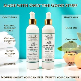 The Grecian Soap Company Goat Milk Lotion & Body Wash Set – Island Citrus Scent, 8oz Each – Body Lotion & Face Wash, Moisturizing Skin Care Set for All Skin Types, Hydrating Skincare