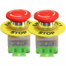 endlessparts 2 Pieces Emergency stop switch yellow ring 22mm button NC NO 4pin mushroom A5