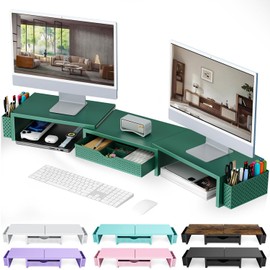 gianotter Soporte elevador de monitor dual, organizador de escritorio con cajn y 2 portaplumas, soporte de monitor para escritorio, elementos...      