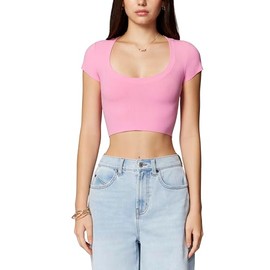 florence by mills Women's Softie Rib Crop Top, Aurora Pink, Small