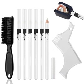 White Barber Pencil Set - Edge Hairline Razor Trace Pencils Beard Guide Beard Hairline and Beard Shaping Pencils,with Sharpener Ruler Brush for Men