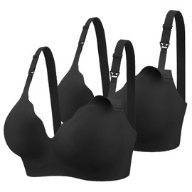 Ekouaer Nursing Bra Wavy Breastfeeding Bras for Women Seamless Maternity Support Wireless Pregnancy Sleep Bralette Black/Black M