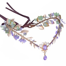 MOSTORY Purple Flower Elf Crown - Woodland Fairy Crown Elf Floral Headpiece Forest Elven Circlet for Renaissance Accessory Women Renfaire Outfit Cosplay