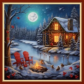 Findvoor Stamped Cross Stitch Kits for Beginners Full Range of Cross Stitching Embroidery Pattern for Kids or Adults, 11CT DIY Needlepoint Embroidery Starter Kits-Night View 17.7x17.7 inch