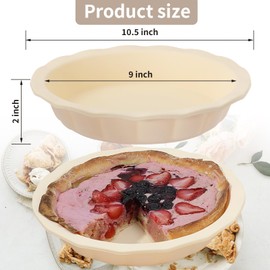 Wanbaker Silicone Pie Pans Dishes for Baking, 9inch Pie Dishes with Corrugated Edge Dishwasher Microwave Oven Safe (Beige)