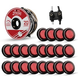 Ledvillage 20 Pcs 2 Inch Round Red LED with Reflectors + Harness Roll Set Easy Installation Double Male Bullet Plugs, Side Marker, Clearance 12V DC Fender Panel Lights for Track Trailer RV