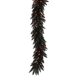 Vickerman K162115LED Garland with 250 Pvc Tips & 100 Dura Lit Led Italian Style Lights on Wire, 9' X 14" , Orange/Black
