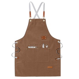 HUIQIHANG Canvas Work Aprons with Pockets, Adjustable Strap for Men, Women, Cleaning Supplies Home Kitchen Cooking Chef Apron for Restaurant Coffee House Baking Gardening BBQ (Light Coffee)