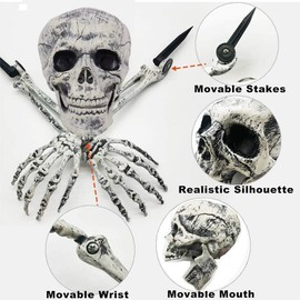 Zemolo 3Pcs Halloween Skeleton Decorations Skull Spooky Hand and Head Set Scary Plastic Skull Skeleton Decors Realistic Bones for Indoor Outdoor Halloween Party Props Haunted House