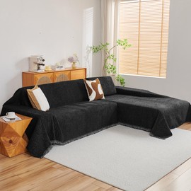 MYSKY HOME Couch Cover for Sectional Sofa, 2 Pieces Chenille Couch Covers for L Shape Sofa Cover, Furniture Protector for Pets, Kids, Sofa Slipcover for 2-3 Cushion Couch (71"x118"+71"x118", Black)